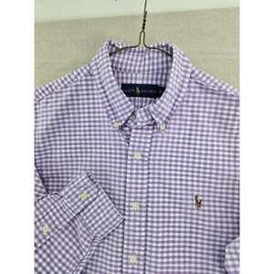 Ralph Lauren Shirt Mens Medium Purple Blue Gingham Check Flesh Pony